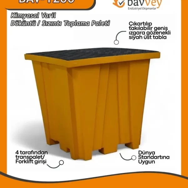 1200 LT Kimyasal Döküntü ve Sızıntı Toplama Paleti (BAV-1200)